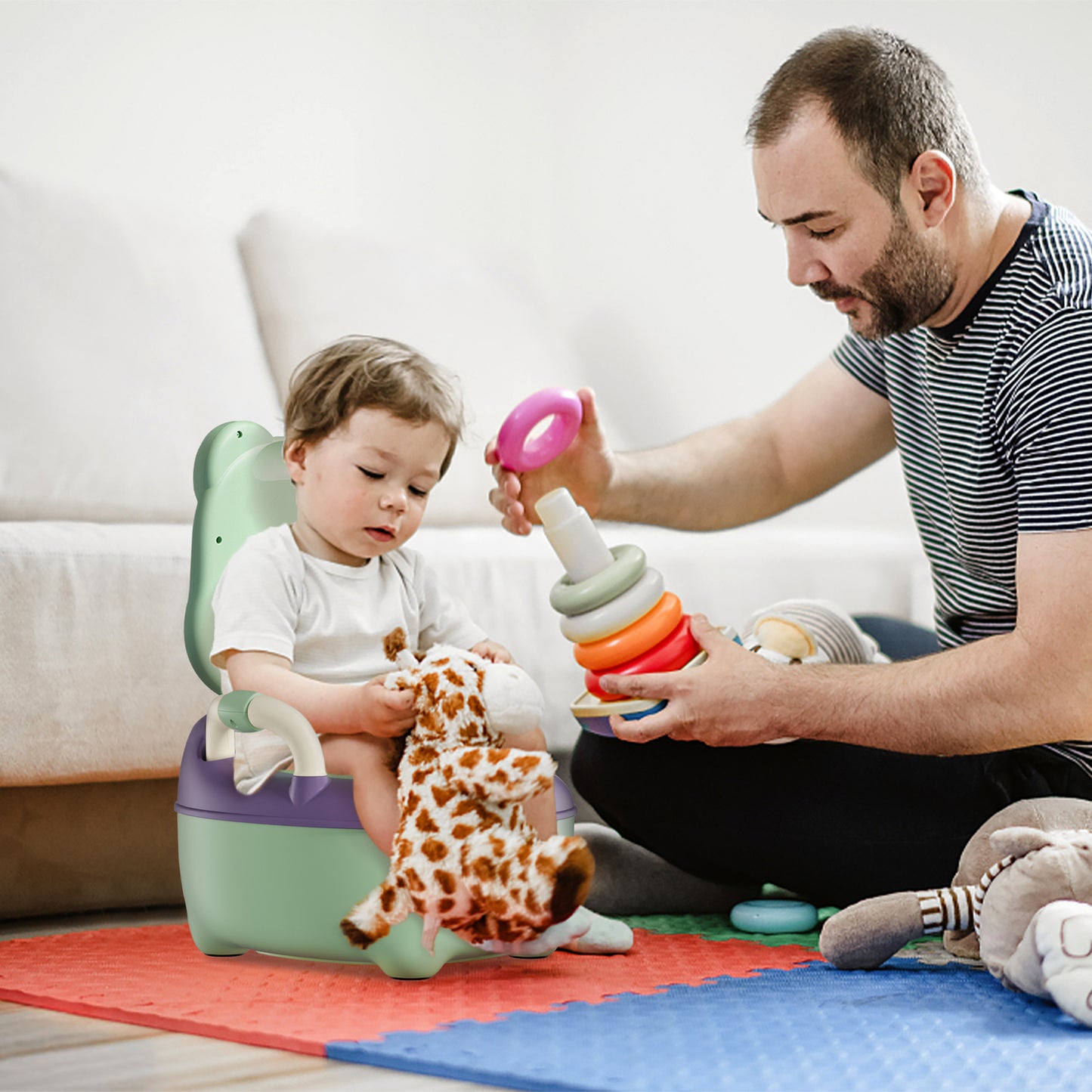 Baby Toilet, Toddler Potty Training Toilet with Toilet Brush, 19. 5cm/21cm High Children's Potty, Green/Blue