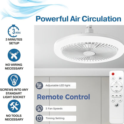 50W 25.4cm LED Smart Ceiling Fan Light with Remote Control, Color Changing and Dimming Features, 2In1 360 degrees Ceiling Fan with Light | E26/27 Socket, Dual Function Cooling and Lighting, Timing, Suitable for for Bedroom, k