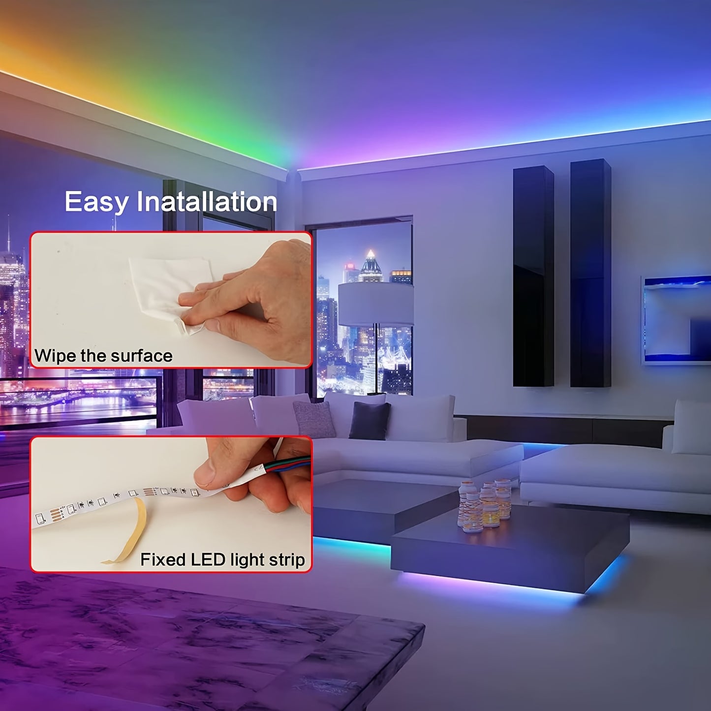 Smart Bedroom LED Lights, RGB Music Sync Bar Lights with 44-Key Remote Control