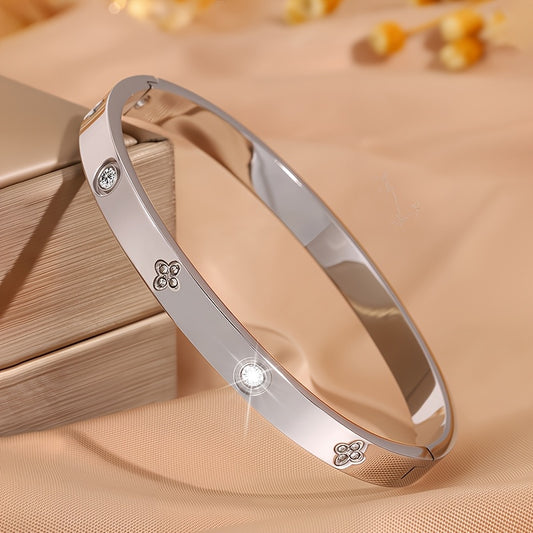 1pc Stainless Steel Bracelet - Four Leaf Clover Charm Jewelry, Non-Tarnish/Damage-Resistant Men's Everyday & Formal Wear, Year-Round Minimalist Jewelry Gift for Birthdays, Anniversaries, Housewarming - Durable Stainless Steel