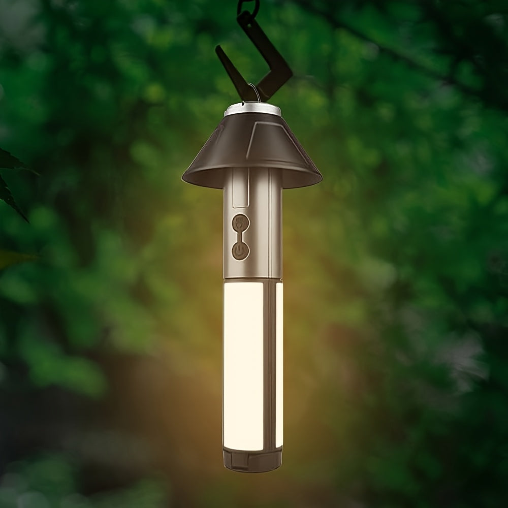 2-in-1 LED Camping Light with High Brightness Flashlight - 4 Extendable Rods, 270° Adjustable Beam, Hook Design, Removable Shade Cover, Dual Use for Switch Mode, USB Rechargeable Camping Light Holder Base, Ideal for Outdoor