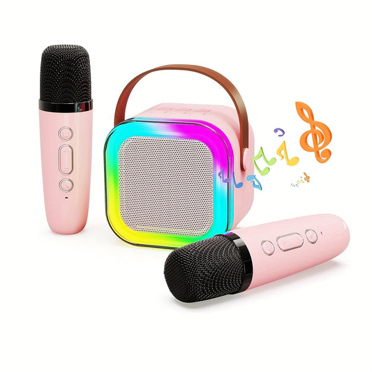 A Portable Karaoke Wireless Speaker with Two Wireless Microphones, Featuring a USB Type-C Charging Port, TF Card Support, LED Light Effects, And a Large 1200Mah Rechargeable Lithium Battery, Suitable for Holiday Gifts, Outdoo