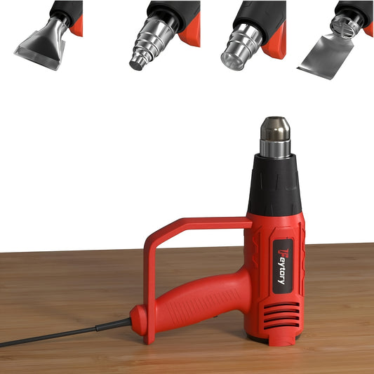 2000W Heat Gun, Handheld Hot Air Gun Variable Temperature, 2 Temperature Modes & 4 Nozzles For DIY, Stripping Paint, Shrinking PVC, Wrapping, Embossing - Red