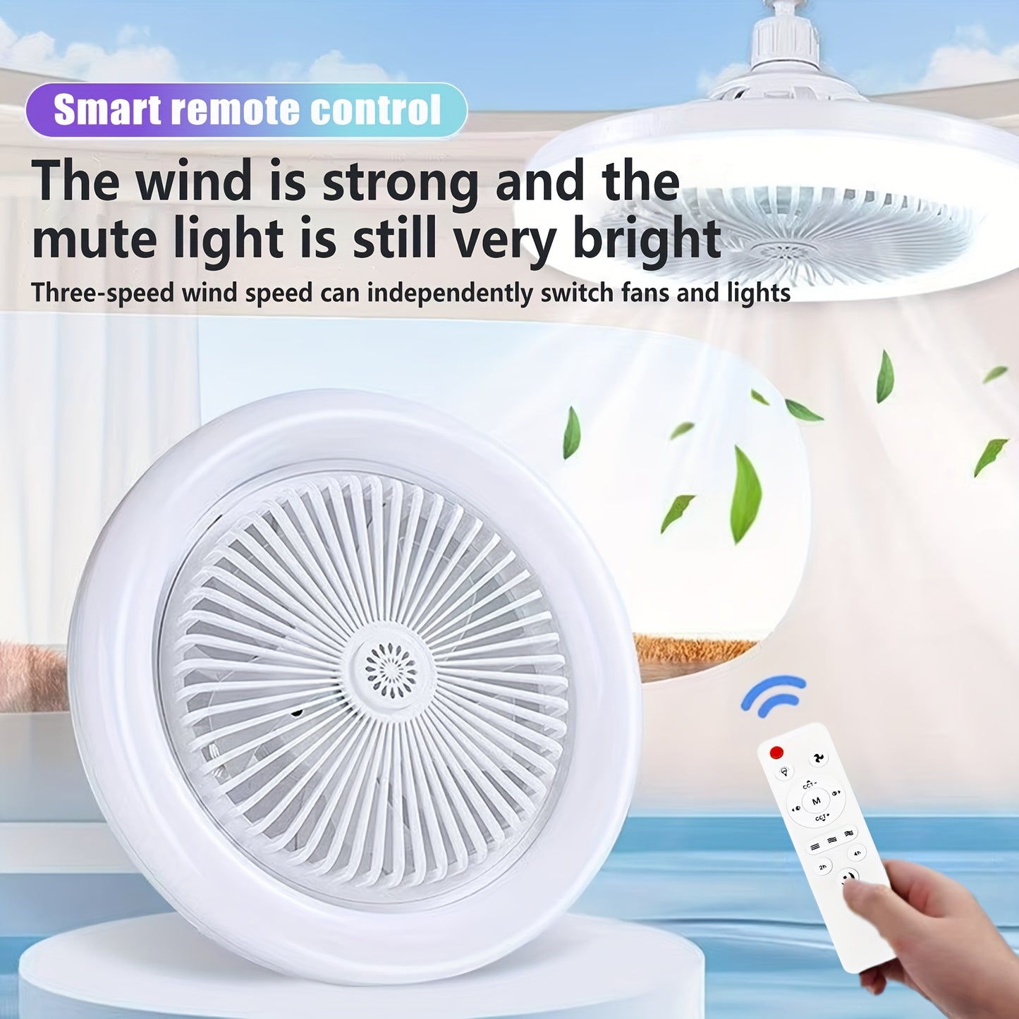 50W 25.4cm LED Smart Ceiling Fan Light with Remote Control, Color Changing and Dimming Features, 2In1 360 degrees Ceiling Fan with Light | E26/27 Socket, Dual Function Cooling and Lighting, Timing, Suitable for for Bedroom, k
