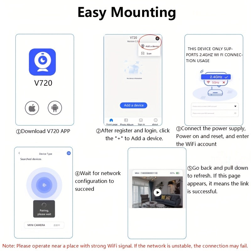 Compact security smart WiFi camera, anti-theft camera, supports 2.4g WiFi band, not High Quality, with remote application, you can view the video at any time, support motion detection, alert push, ideal for home assistant