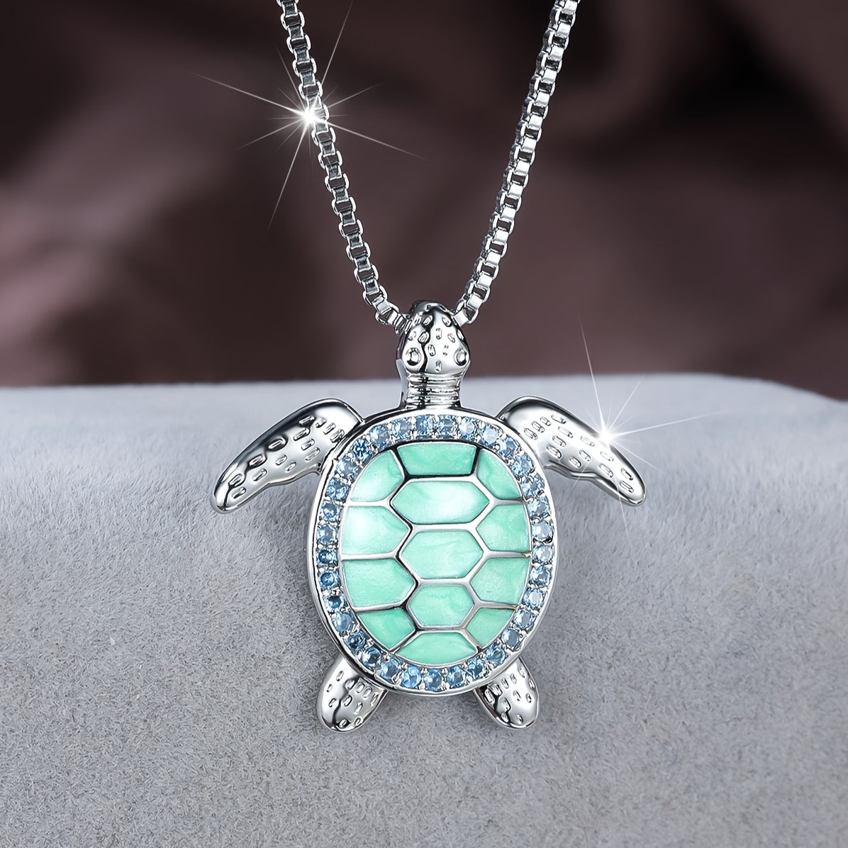 1pc ANGOL Women's Elegant Turtle Pendant Necklace - with Turquoise-like Green Gemstone-like center, Delicate Chain for Birthday, Anniversary, Everyday Jewelry Gift - Year-Round Wearable Necklace for Women, Turtle Jewelry, Spa