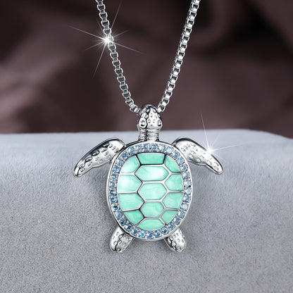 1pc ANGOL Women's Elegant Turtle Pendant Necklace - with Turquoise-like Green Gemstone-like center, Delicate Chain for Birthday, Anniversary, Everyday Jewelry Gift - Year-Round Wearable Necklace for Women, Turtle Jewelry, Spa