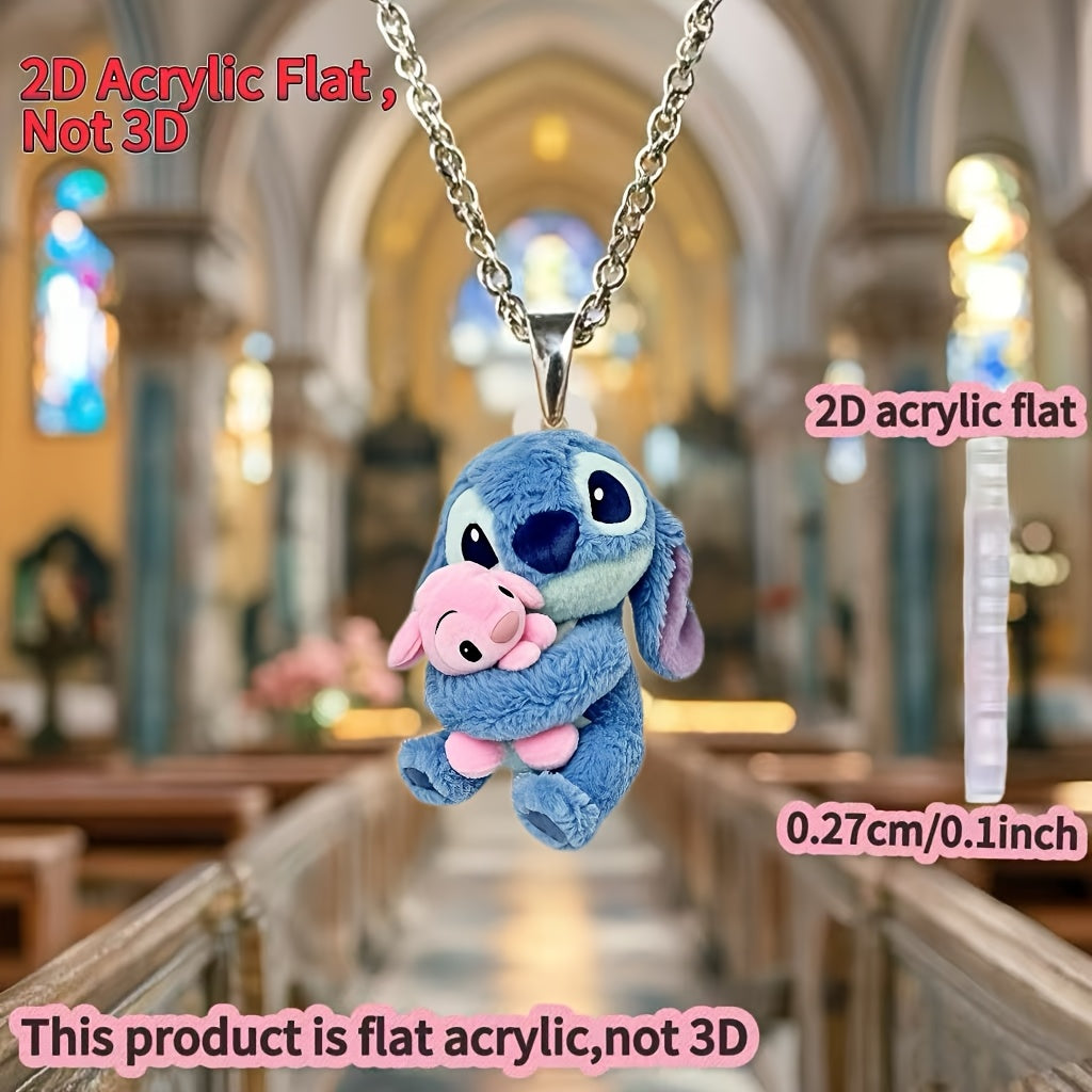 2D Flat - 1pc Stitch & Pink Stitch 2D Acrylic Flat Pendant Necklace for Women - Stylish Sweater Chain, Ideal Gift for Birthdays & Parties, 0.27cm/0.1inch, Birthday Party Accessory | Playful Design | Durable Chain, Stitch Acce