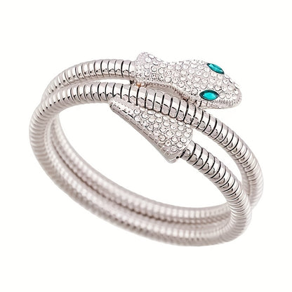 Unisex Snake-Inspired Alloy Bracelet with Sparkling Rhinestones Accents - Zinc Alloy, Perfect for Parties, Music Festivals, and Casual Attire