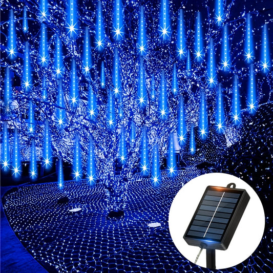 Loyyz Solar-Powered Meteor Shower Lights Outdoor - Meteor Shower Effect Garden Decorations with Solar Panel, IPX4 High Quality, for Wedding, Easter, Ramadan, Patio, Tree, Roof - Energy-Efficient LED String Lights, Out Side So