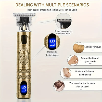 YAIAWISU Men's Cordless Hair Clippers & Beard Trimmer Kit - Golden, USB Rechargeable with LCD Display, Precise T-Blade, Includes Guide Combs & Accessories, 600mAh Battery, Rechargeable Hair Trimmer