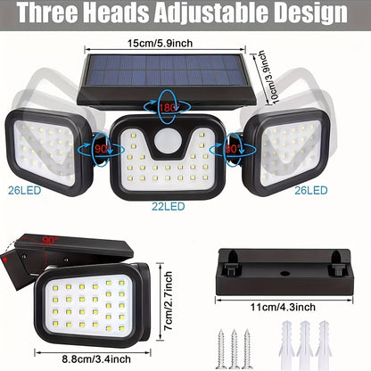 Solar-Powered Motion Sensor Light - 74 LED Outdoor Floodlight, 3 Modes,, Suitable for Front Door, Yard, Garage, Sidewalks, Pathways, Garden, and Patio | Solar Energy & Energy-Efficient Outdoor Lighting | Durable Plastic Body