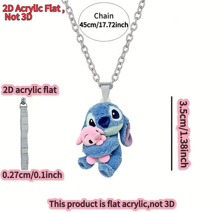 2D Flat - 1pc Stitch & Pink Stitch 2D Acrylic Flat Pendant Necklace for Women - Stylish Sweater Chain, Ideal Gift for Birthdays & Parties, 0.27cm/0.1inch, Birthday Party Accessory | Playful Design | Durable Chain, Stitch Acce