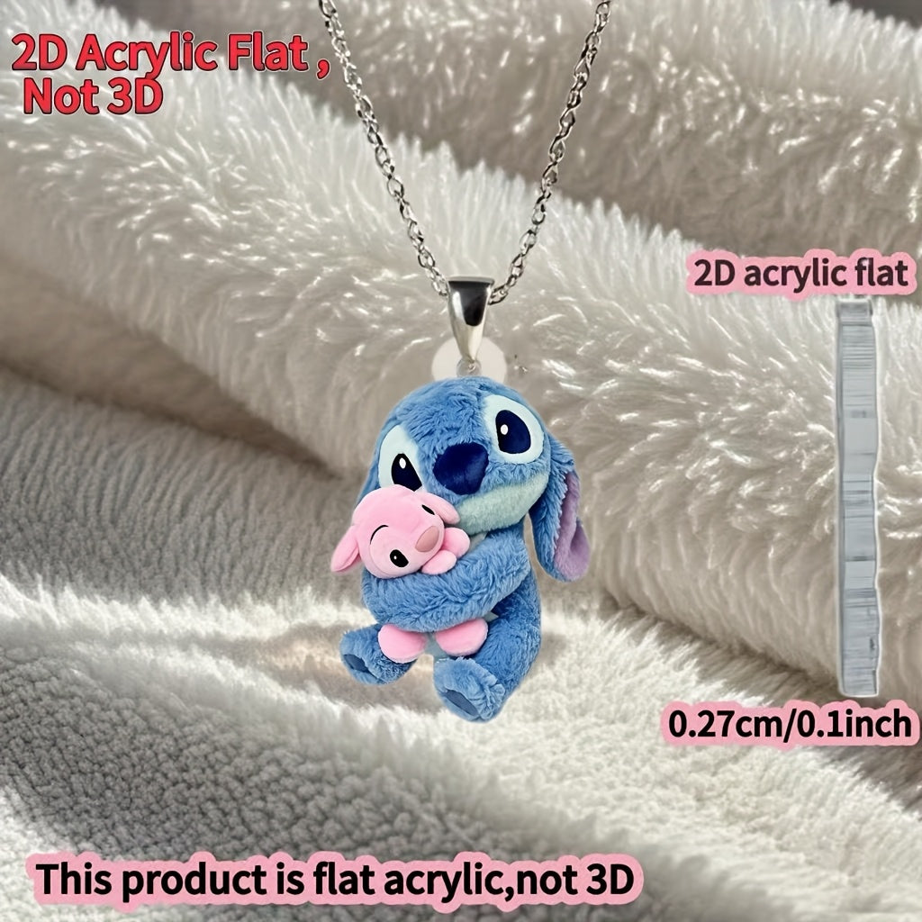 2D Flat - 1pc Stitch & Pink Stitch 2D Acrylic Flat Pendant Necklace for Women - Stylish Sweater Chain, Ideal Gift for Birthdays & Parties, 0.27cm/0.1inch, Birthday Party Accessory | Playful Design | Durable Chain, Stitch Acce