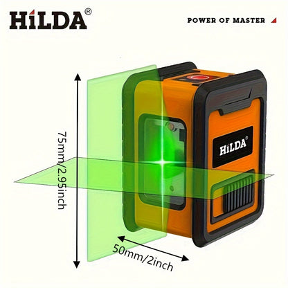 2-line mini laser level, self leveling laser level, horizontal and vertical intersecting ultra green laser beam lines, suitable for DIY, image hanging, and construction sites