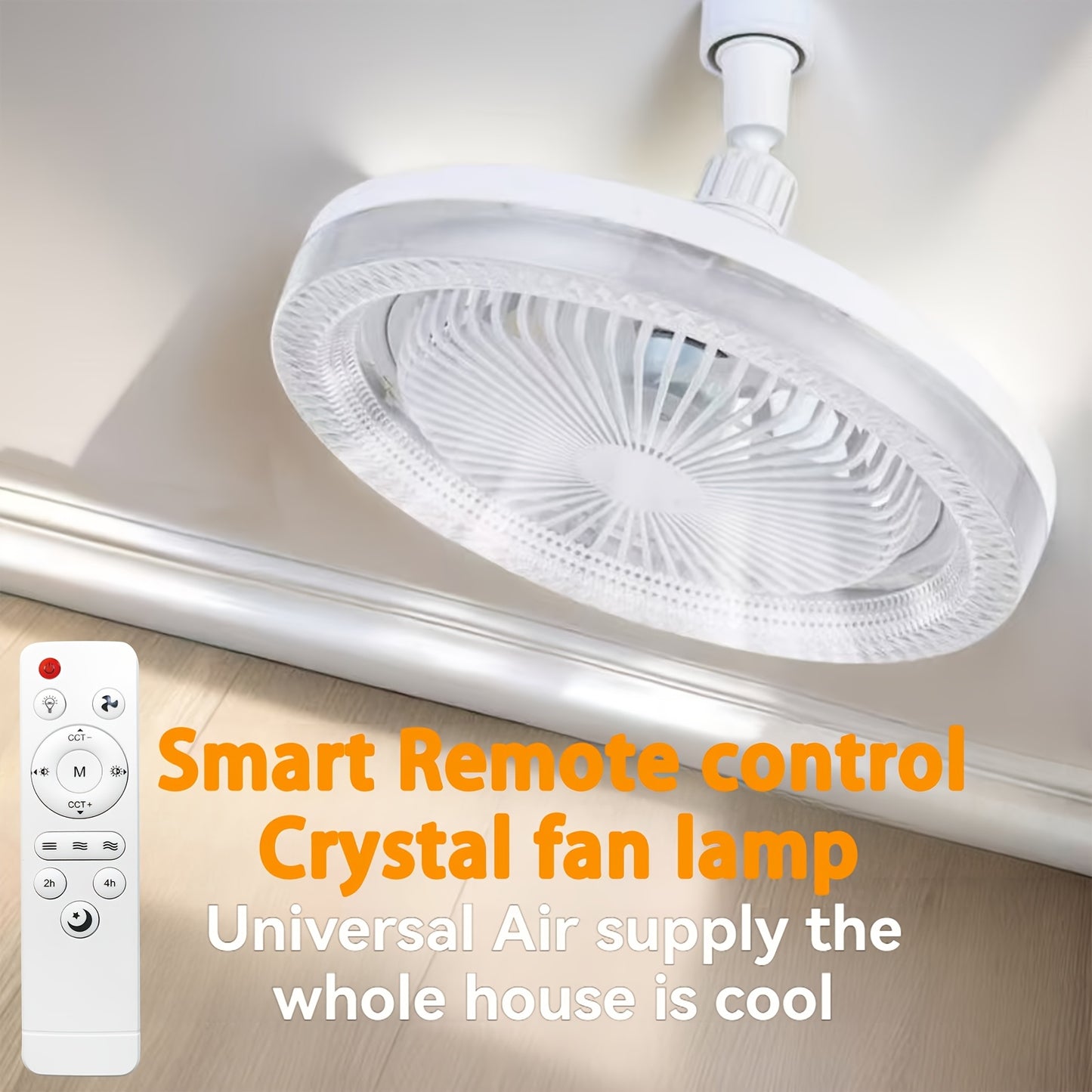 50W 25.4cm LED Smart Ceiling Fan Light with Remote Control, Color Changing and Dimming Features, 2In1 360 degrees Ceiling Fan with Light | E26/27 Socket, Dual Function Cooling and Lighting, Timing, Suitable for for Bedroom, k