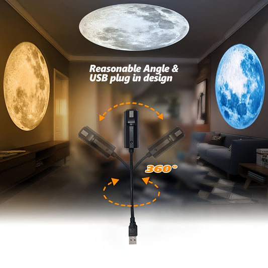 1pc Light + 3pcs Moon Light Plug in Yellow, White, Blue. USB Interface Plug In, Portable LED Projection Light Bedroom Ceiling Photo Background, 360° Rotatable USB Lamp Light Decoration for Ceiling Decoration, Proposal Weddin