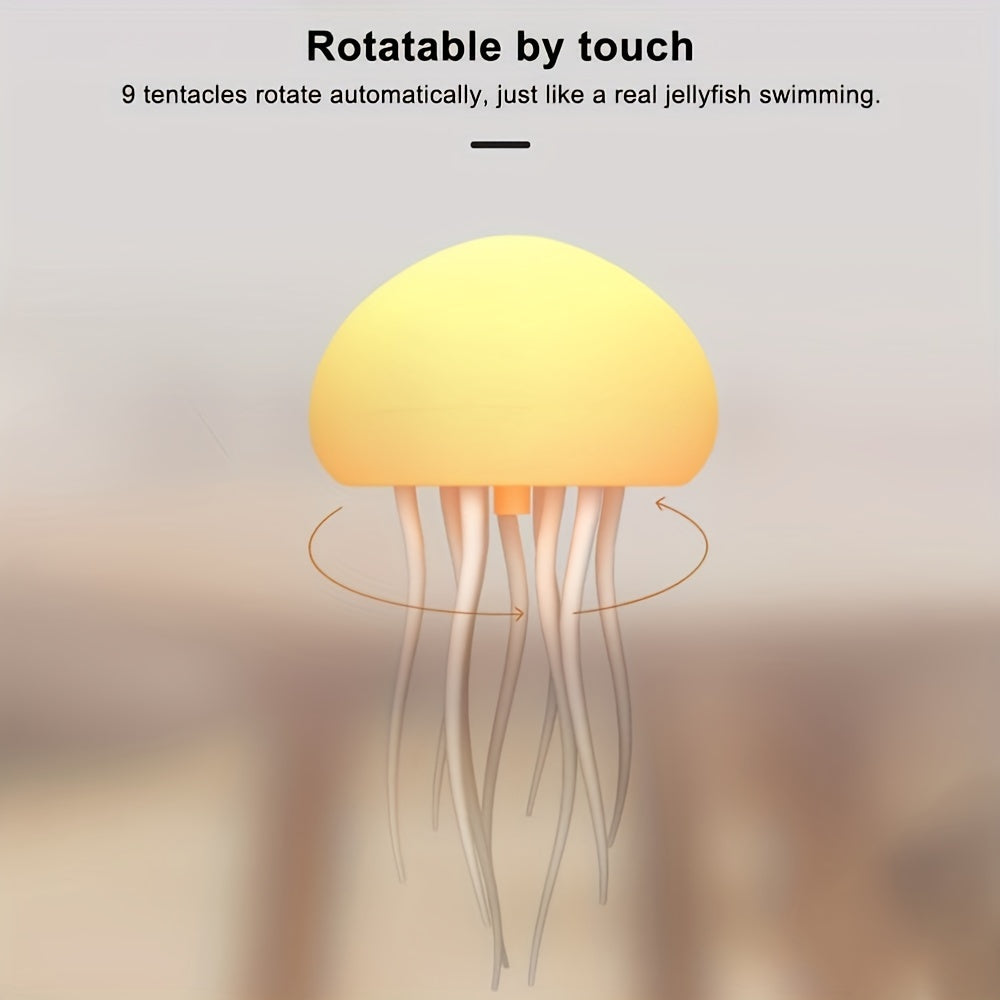 1pc LED Jellyfish Light, RGB Gradient Night Light with Dancing Legs and Touch Sensor Rechargeable Cute Desk Lamp Suitable for Bedroom, Living Room (Hanging + Base)