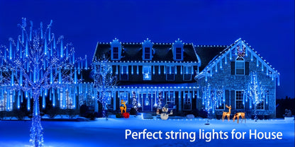 Loyyz Solar-Powered Meteor Shower Lights Outdoor - Meteor Shower Effect Garden Decorations with Solar Panel, IPX4 High Quality, for Wedding, Easter, Ramadan, Patio, Tree, Roof - Energy-Efficient LED String Lights, Out Side So