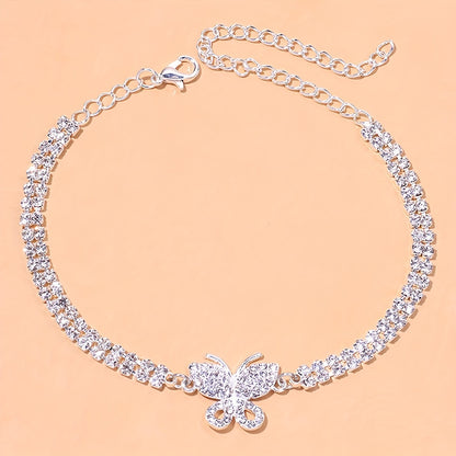 Bling Bling Butterfly Cuban Chain Anklet Inlaid Shiny Rhinestone Hip Hop Style Ankle Bracelet For Women Men