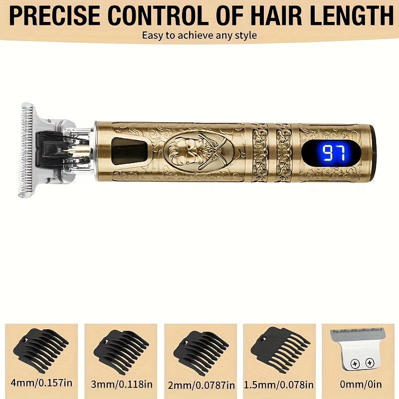YAIAWISU Men's Cordless Hair Clippers & Beard Trimmer Kit - Golden, USB Rechargeable with LCD Display, Precise T-Blade, Includes Guide Combs & Accessories, 600mAh Battery, Rechargeable Hair Trimmer