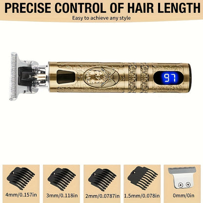 YAIAWISU Men's Cordless Hair Clippers & Beard Trimmer Kit - Golden, USB Rechargeable with LCD Display, Precise T-Blade, Includes Guide Combs & Accessories, 600mAh Battery, Rechargeable Hair Trimmer