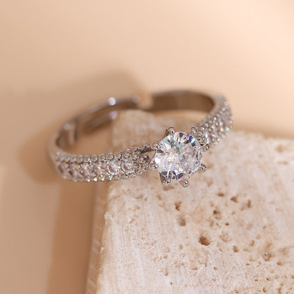 A Single Ring For Women With A Cool And Elegant Style, Light Luxury, High-end, Simple, And With A Touch Of Copper Inlay And Synthetic Zirconia.