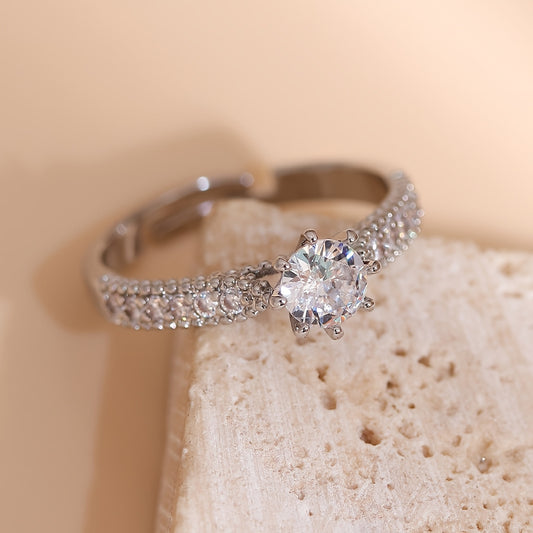 A Single Ring For Women With A Cool And Elegant Style, Light Luxury, High-end, Simple, And With A Touch Of Copper Inlay And Synthetic Zirconia.