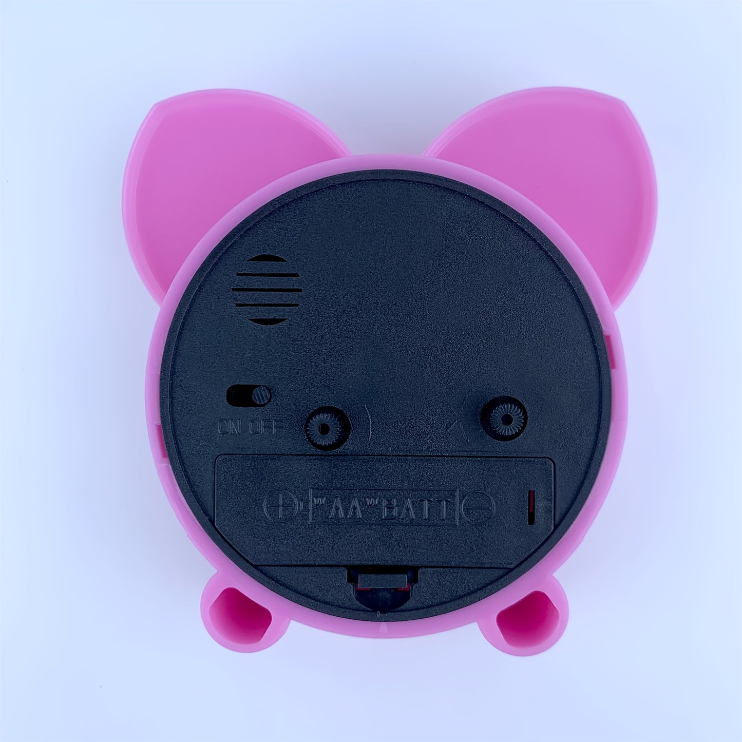 A pink cartoon animal-shaped alarm clock that simulates, silent without ticking, a plastic clock powered by batteries, can be set to remind, suitable for rooms, bedside tables, desks, ideal gift (without batteries)