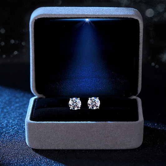 1 Pair Men'S Sparkling One Carat Cubic Zirconia Stud Earrings, High-Quality Stainless Steel, Non-Allergic & Fade-Resistant, Fashion Style, with Synthetic Zirconia, for Wedding Accessory & Men'S Gift Jewelry,Valentine'S Day