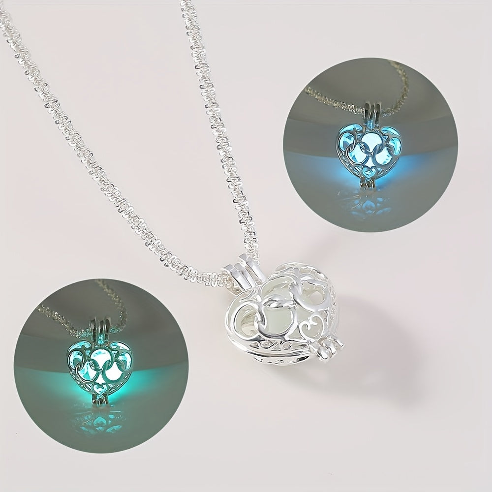 Nooxian Elegant Heart-Shaped Luminous Pendant Necklace - Classic Vacation Style, Glow-in-the-Dark Resin Charm, Copper Chain, Ideal for Daily Wear & Gifts, Valentine'S Day Special, Luminous Jewelry|Classic Necklace|Resin Penda