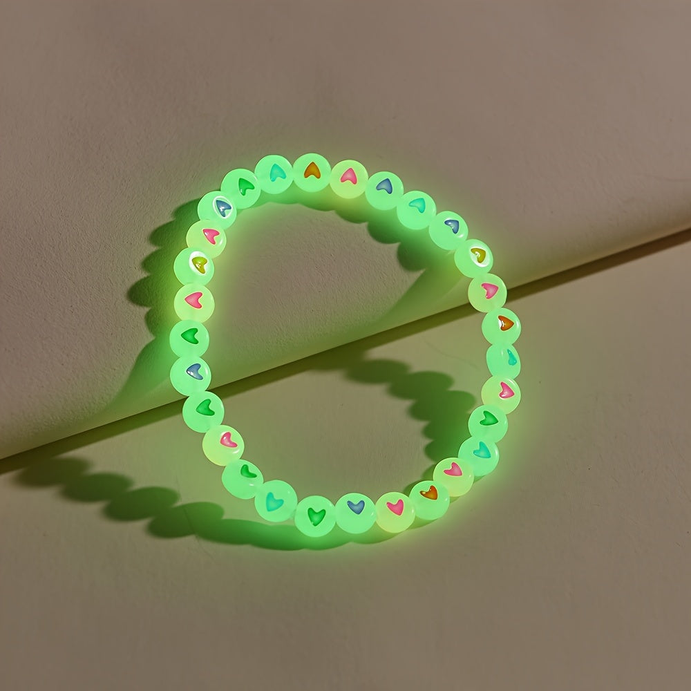 Vacation Beach Style Glow in the Dark Heart-Shaped Resin Anklet for Women - Versatile Daily & Gift Wear Accessory, No Mosaic, All Seasons Compatible