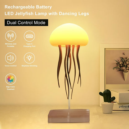 1pc LED Jellyfish Light, RGB Gradient Night Light with Dancing Legs and Touch Sensor Rechargeable Cute Desk Lamp Suitable for Bedroom, Living Room (Hanging + Base)