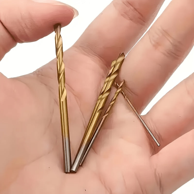 50pcs Titanium-Coated High-Speed Steel Drill Bit Set, 135° Pointed Tip, Suitable for DIY Crafts, Woodworking, Engraving, and Jewelry Making - Sizes from 1/25" to 1/8", Metal Cylindrical