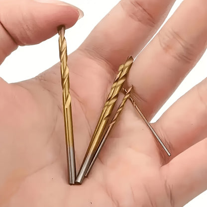 50pcs Titanium-Coated High-Speed Steel Drill Bit Set, 135° Pointed Tip, Suitable for DIY Crafts, Woodworking, Engraving, and Jewelry Making - Sizes from 1/25" to 1/8", Metal Cylindrical