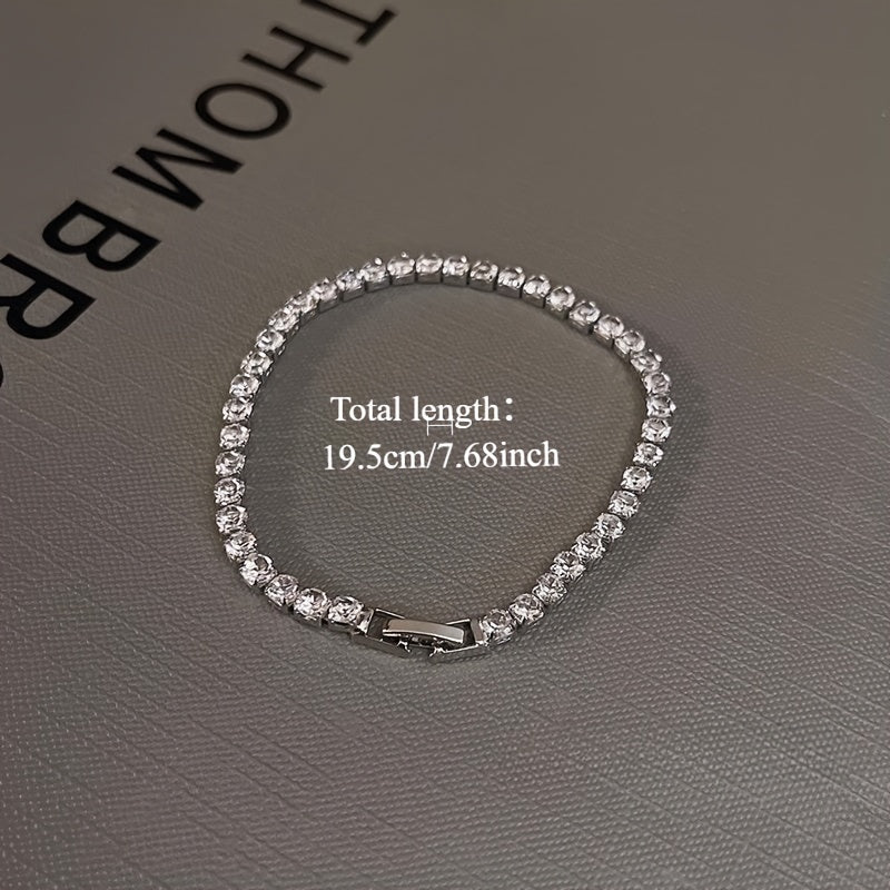 1pc Alloy Hip Hop Tennis Bracelet with Shiny Zirconia for Men and Women, Trendy Unplated Chain Wrist Jewelry for Daily and Party Accessory