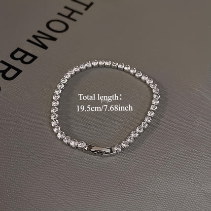 1pc Alloy Hip Hop Tennis Bracelet with Shiny Zirconia for Men and Women, Trendy Unplated Chain Wrist Jewelry for Daily and Party Accessory