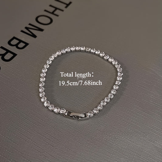 1pc Alloy Hip Hop Tennis Bracelet with Shiny Zirconia for Men and Women, Trendy Unplated Chain Wrist Jewelry for Daily and Party Accessory