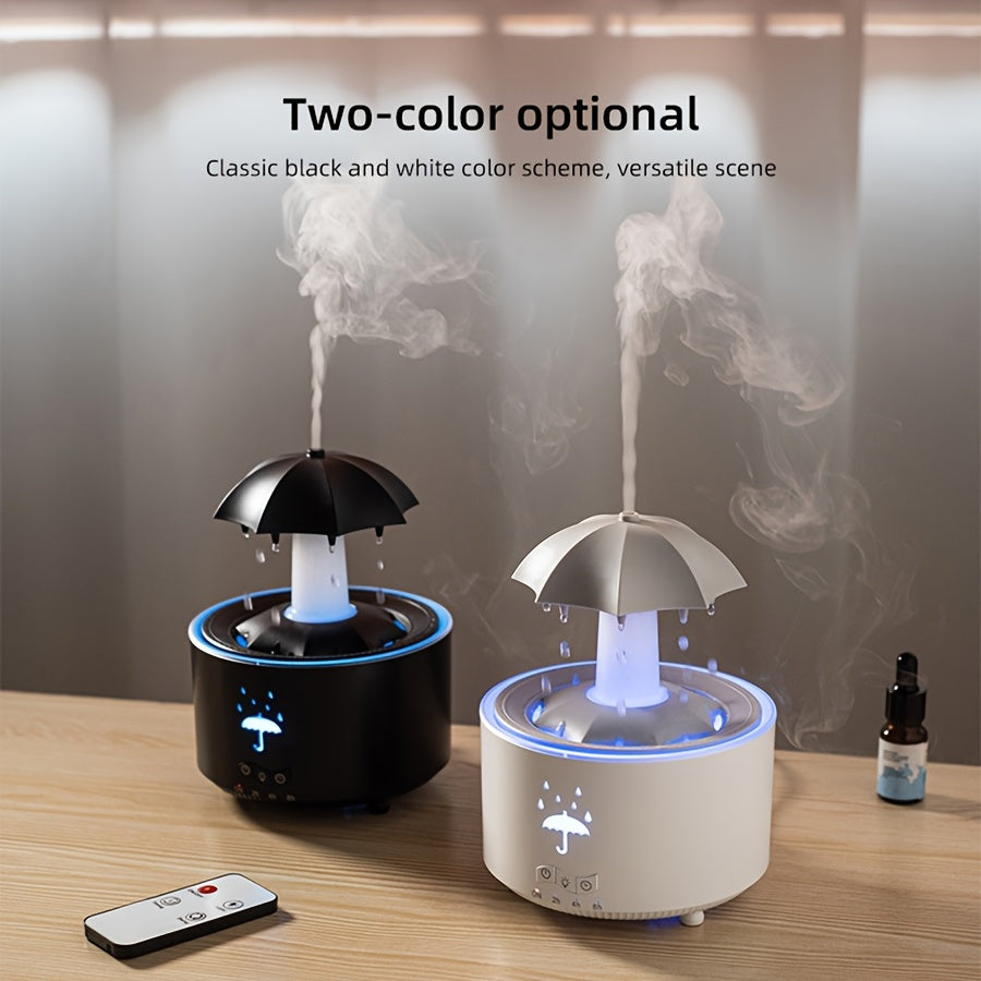 1pc Rotating Umbrella Aroma Diffuser | Humidifier, with Simulated Raindrops, Remote Control, Can Add Essential Oils, Three-Speed Timer, Rotating Raindrop Design, Humidifier | Essential Oils Diffuser, Suitable for Home Relaxat