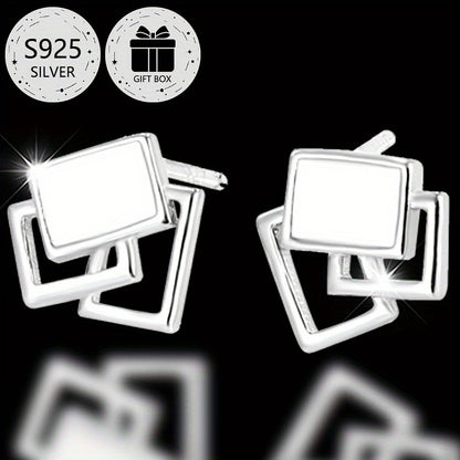 2-Pack Boho Sexy 925 Sterling Silver Square Stud Earrings with Resin Inlay, Lightweight 0.9g, Daily & Gift Occasion, All-Season Jewelry with Gift Box
