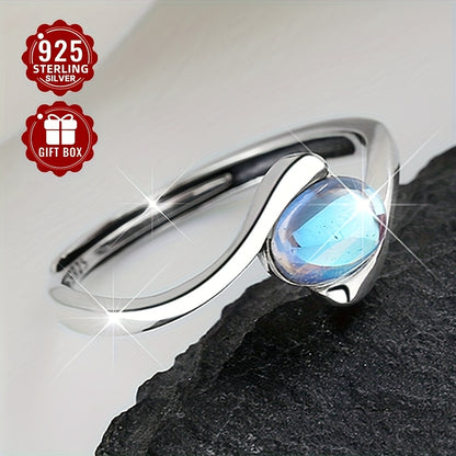 1pc Women's Wedding Ring, S925 Sterling Silvery Minimalist Oval Moonstone Geometric Spiral Open Adjustable Index Finger Ring for Daily Wear, Parties & Gifts – Perfect Surprise for Friends Loved Ones