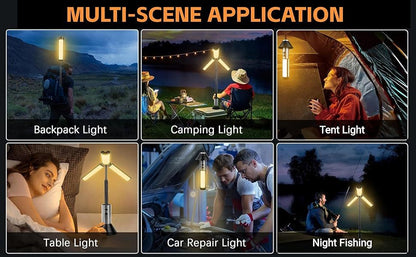 2-in-1 Retractable LED Camping Light, 3000 mAh Rechargeable Retractable Camping Light with USB Rechargeable Battery, 5 Lighting Modes, LED Flashlight, 270° Adjustable, 4 Height Adjustments, Hanging and Standing, Hidden Hook