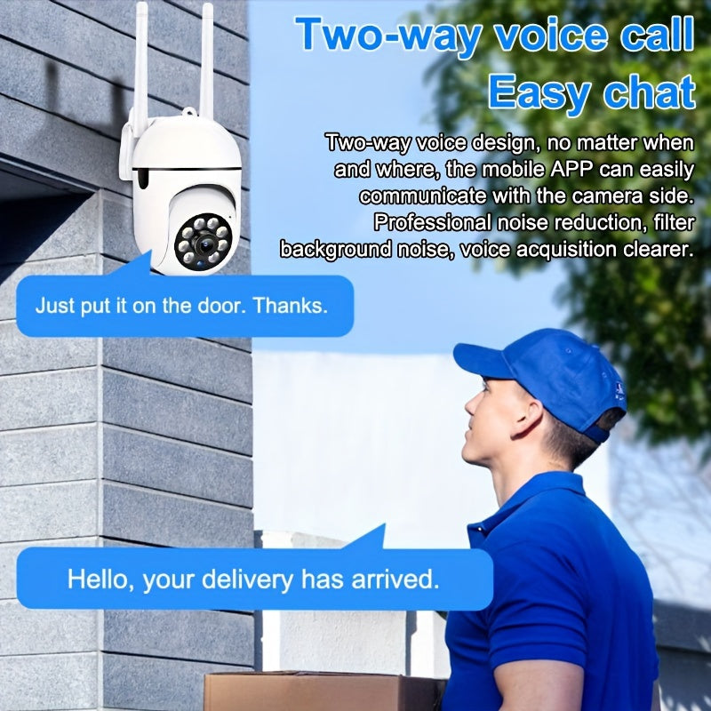 A 1440P Wi-Fi Smart Home Security Camera - 355° Pan-Tilt-Zoom, Color Night Vision, Two-Way Audio, Pet Motion Tracking, Indoor/Outdoor, Wireless, Motion Detection, Real-Time App Viewing, Two-Way Communication - Easy to Instal