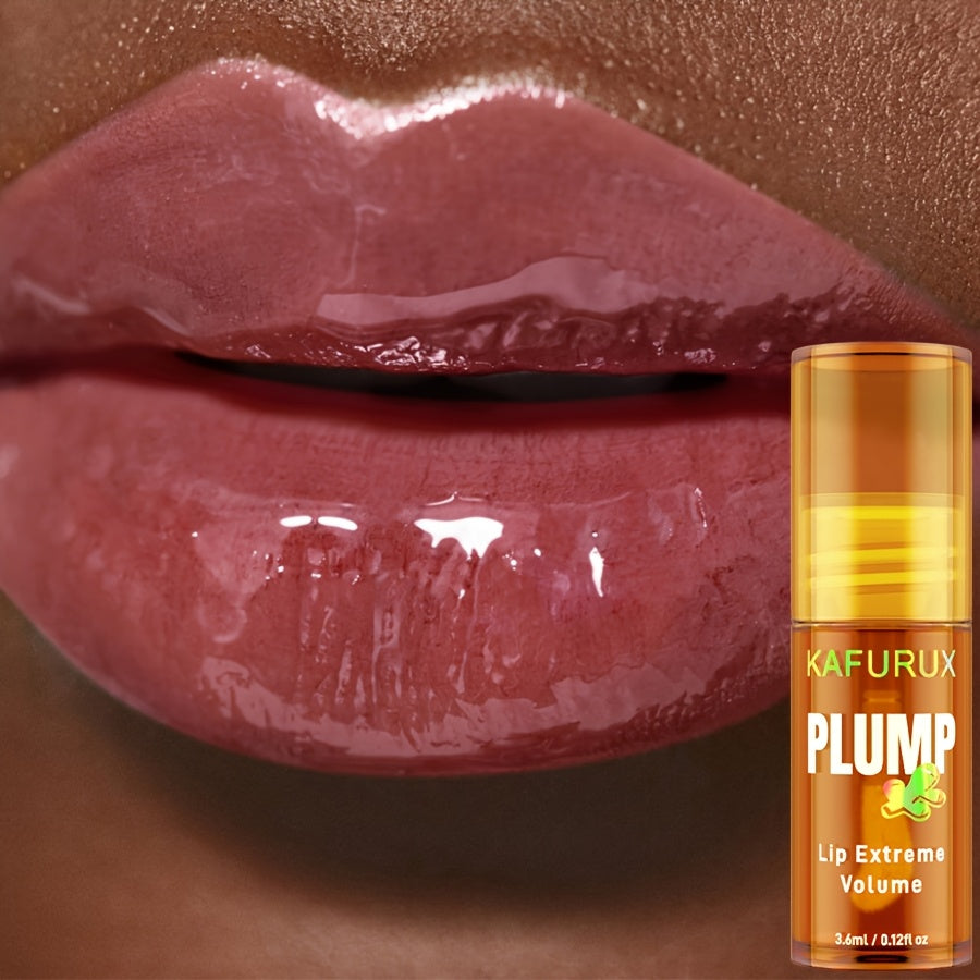 KAFURUX PLUMP Lip Oil, High Hydration Moisturizer, Natural Ginger Scent, All Skin Types, High Shine Finish, Liquid Form, 3ml/0.1oz
