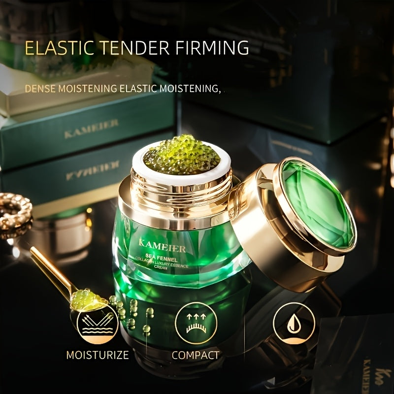 Sea fennel Collagen Essence Cream 30g, firming, moisturizing, with hyaluronic acid and glycerin, leaves Light Beige hydrated and smooth, suitable for all Light Beige types, St. Patrick's Day Makeup base