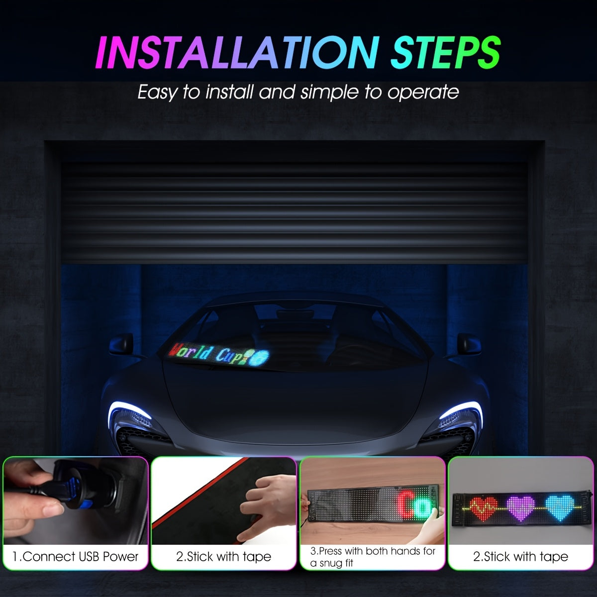 Programmable LED Sign Light with APP & USB Control, Text/Scrolling Messages, Dimmable Brightness, Wireless Smart - Flexible Matrix Panel for Garage, Car Dealership, Store, Home, Valentine's/Christmas Decorations - USB-Powered