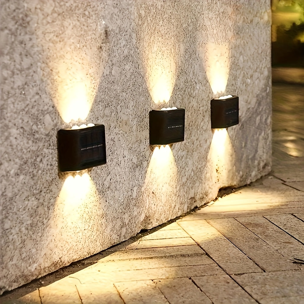 2pcs of LED solar wall lights, upper and lower lighting, solar outdoor lights, solar fence lights, suitable for courtyards, gardens, garages, swimming pools, decks, Smart Lights