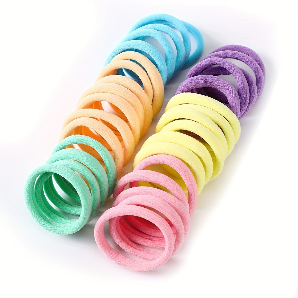 50pcs Girls' Hair Tie Rubber Band Fashion 5cm Basic Hair Ring Seamless High Elastic Towel Circle High Ponytail Durable Women's Head Tie