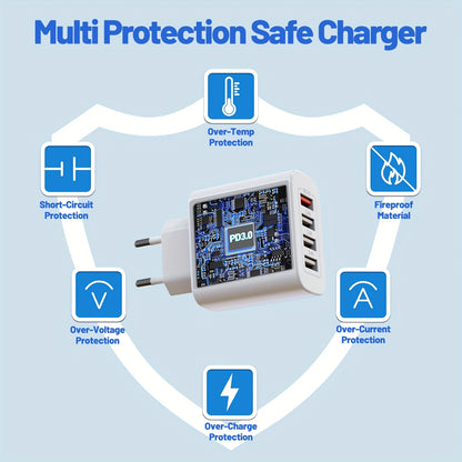 60W Fast Charging Adapter 4 Ports (EU Plug)