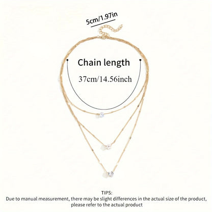 Elegant Multi-Layer Necklace Set for Women, Heart, Star & Teardrop Pendants, Rhinestone Embellished, Iron Chain, Versatile for Daily & Party Wear, All-Season Accessory